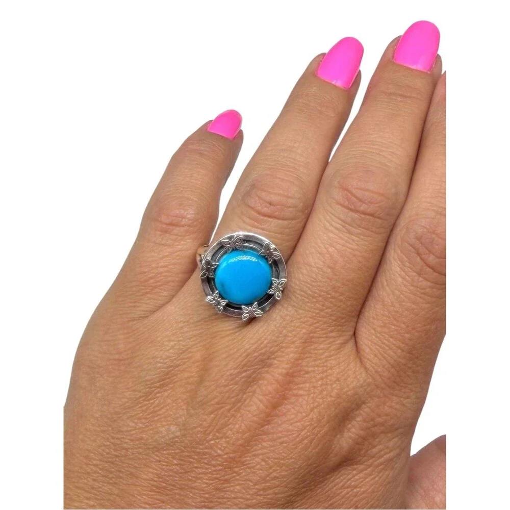 Morenci Mine Turquoise Ring Size 8 Solid 925 Sterling Silver Butterfly